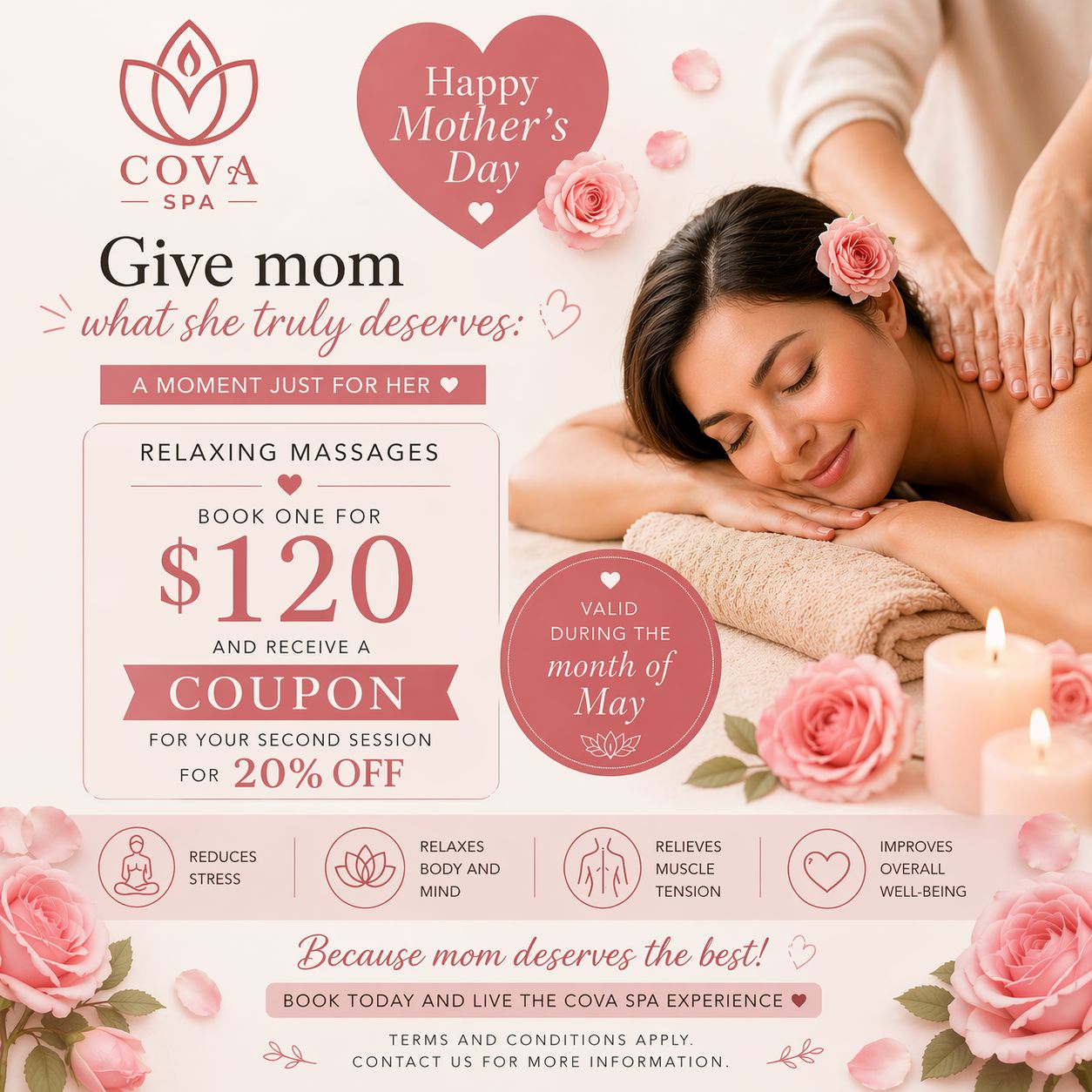 Mother's Day Promo — Relaxing Massage $120, 20% OFF coupon for second session